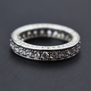 Silver plated full eternity ring band, diamond CZ statement sparkling ring